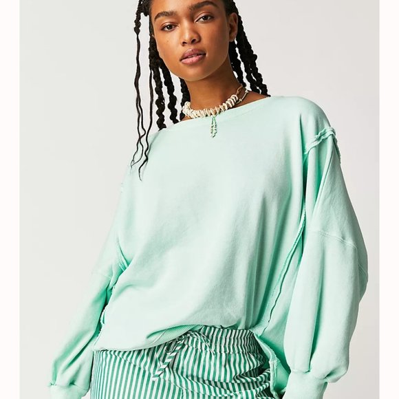 NWT FREE PEOPLE Camden Honey Dew Green Sweatshirt We The Free